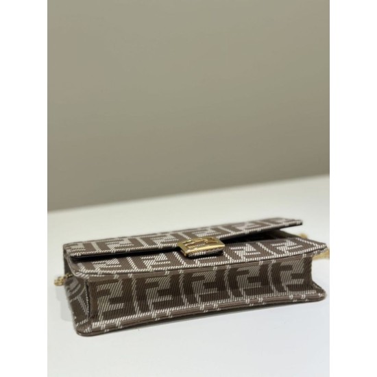 Mirror Quality Replica Fendi Baguette-Style Fabric Wallet with Chain Brown FF jacquard Clone