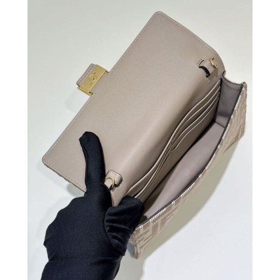 Mirror Quality Replica Fendi Baguette-Style Fabric Wallet with Chain Brown FF jacquard Clone