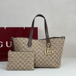 Mirror Quality Replica Gucci Medium Tote Bags 855279 GG Marmont Brown Clone
