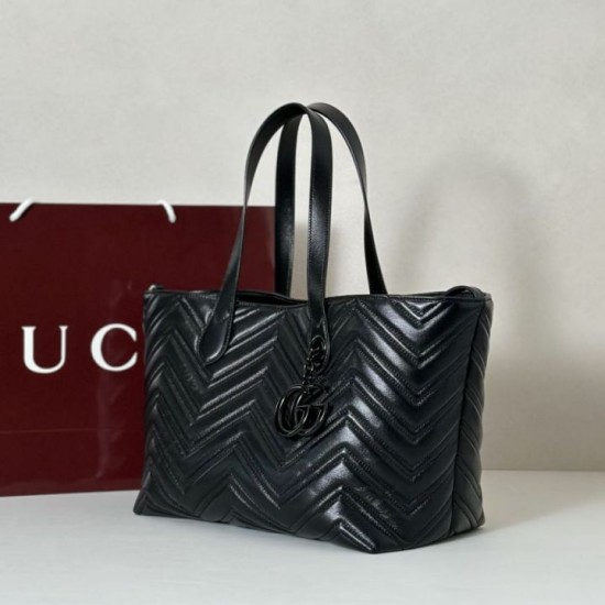 Mirror Quality Replica Gucci Medium Tote Bag 855279 GG Marmont Black Clone