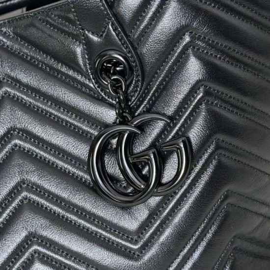 Mirror Quality Replica Gucci Medium Tote Bag 855279 GG Marmont Black Clone
