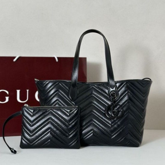 Mirror Quality Replica Gucci Medium Tote Bag 855279 GG Marmont Black Clone