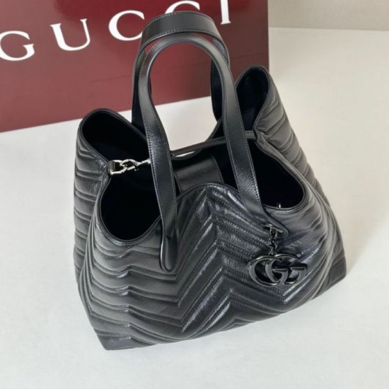 Mirror Quality Replica Gucci Medium Tote Bag 855279 GG Marmont Black Clone