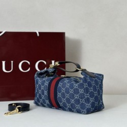 Luxury Replica Gucci Medium Vanity Top Handle Bag 857799 Blue Knockoff Mirror Quality Replica Gucci Medium Vanity Top Handle Bag 857799 Blue Clone