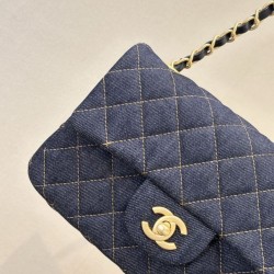 Mirror Quality Replica Chanel Mini Flap Quilted Denim Shoulder Bag A69900 in Blue Clone