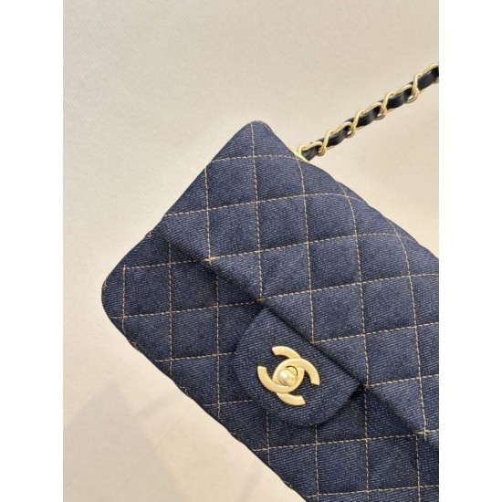 Mirror Quality Replica Chanel Mini Flap Quilted Denim Shoulder Bag A69900 in Blue Clone
