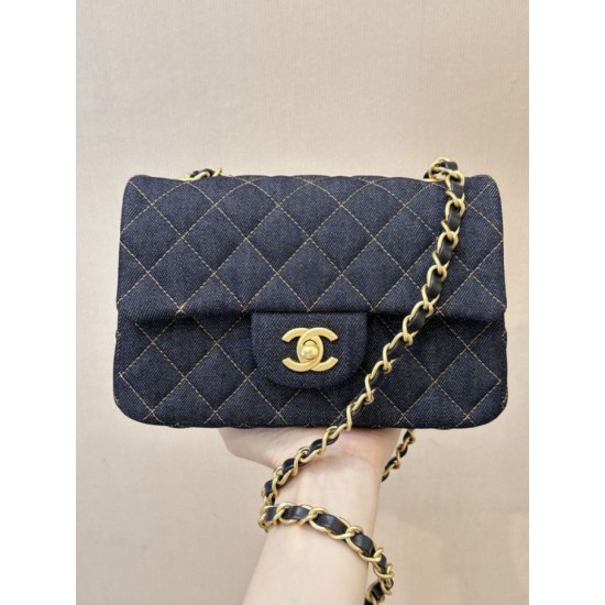 Mirror Quality Replica Chanel Mini Flap Quilted Denim Shoulder Bag A69900 in Blue Clone