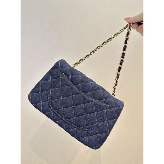 Mirror Quality Replica Chanel Mini Flap Quilted Denim Shoulder Bag A69900 in Blue Clone