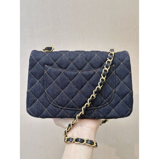Mirror Quality Replica Chanel Mini Flap Quilted Denim Shoulder Bag A69900 in Blue Clone