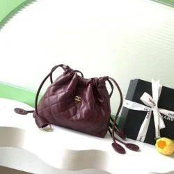 Mirror Quality Replica Chanel Quilted Drawstring Bucket Bag AS5227 in Burgundy Clone