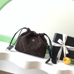 Mirror Quality Replica Chanel Quilted Bucket/Hobo Bag with Suede Drawstring AS5227 Coffee Clone