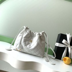 Mirror Quality Replica Chanel Quilted Drawstring Bucket Bag AS5227 in White Clone