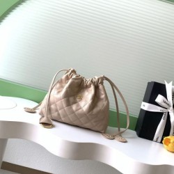 Mirror Quality Replica Chanel Quilted Drawstring Bucket Bag AS5227 in Apricot Clone