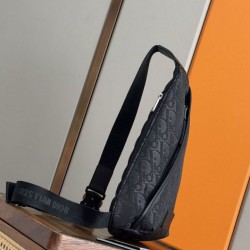 Mirror Quality Replica Dior Trek Zip-Across Body Bag Dior Oblique Nylon Black Clone