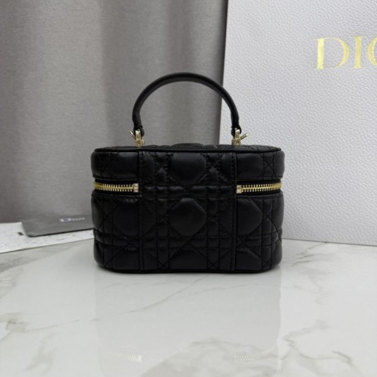 Luxury Replica Dior Lady Dior Micro Toiletry Bag in Black Knockoff Mirror Quality Replica Dior Lady Dior Micro Toiletry Bag in Black Clone