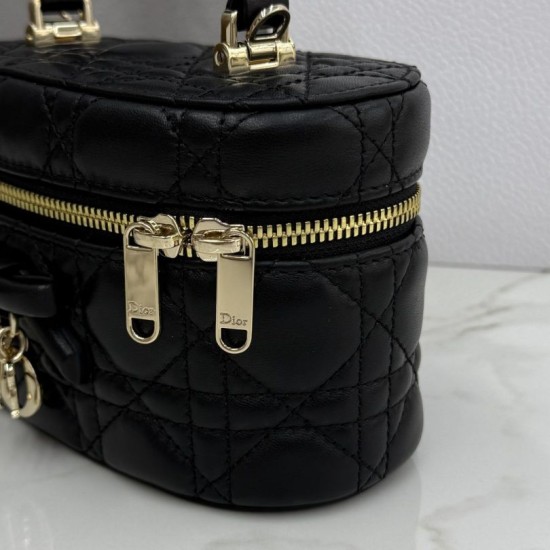 Luxury Replica Dior Lady Dior Micro Toiletry Bag in Black Knockoff Mirror Quality Replica Dior Lady Dior Micro Toiletry Bag in Black Clone