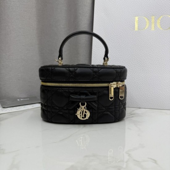 Luxury Replica Dior Lady Dior Micro Toiletry Bag in Black Knockoff Mirror Quality Replica Dior Lady Dior Micro Toiletry Bag in Black Clone
