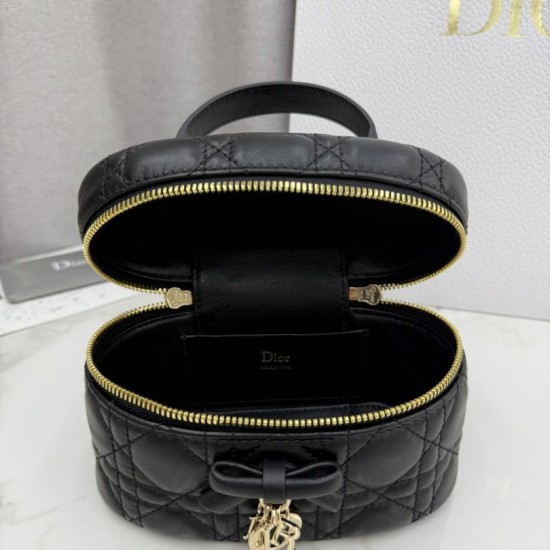 Luxury Replica Dior Lady Dior Micro Toiletry Bag in Black Knockoff Mirror Quality Replica Dior Lady Dior Micro Toiletry Bag in Black Clone