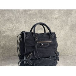 Mirror Quality Replica Balenciaga Le City Bag in Black Washed Denim Clone