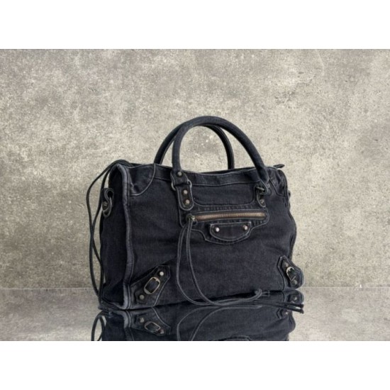 Mirror Quality Replica Balenciaga Le City Bag in Black Washed Denim Clone