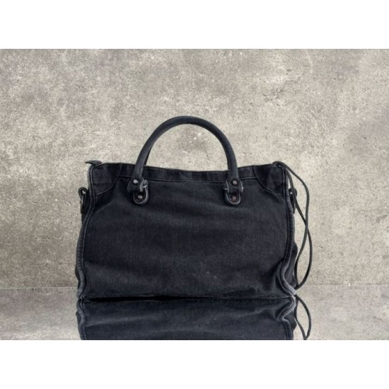 Mirror Quality Replica Balenciaga Le City Bag in Black Washed Denim Clone