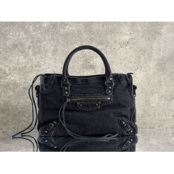 Mirror Quality Replica Balenciaga Le City Bag in Black Washed Denim Clone