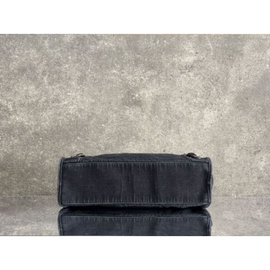 Mirror Quality Replica Balenciaga Le City Bag in Black Washed Denim Clone
