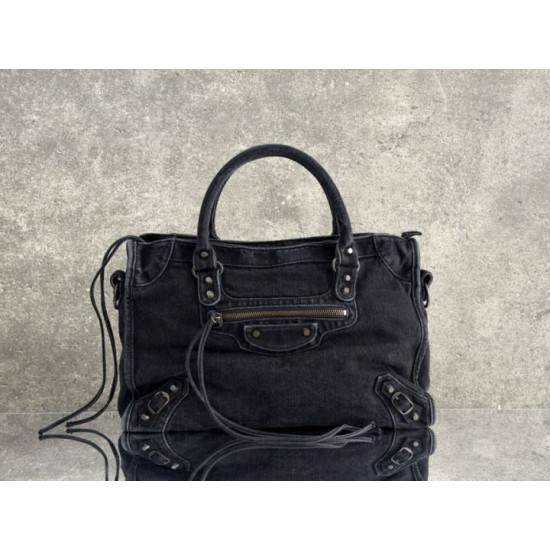 Mirror Quality Replica Balenciaga Le City Bag in Black Washed Denim Clone