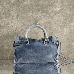 Mirror Quality Replica Balenciaga Le City Bag in Blue Washed Denim Clone