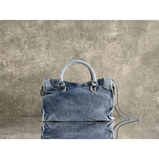 Mirror Quality Replica Balenciaga Le City Bag in Blue Washed Denim Clone