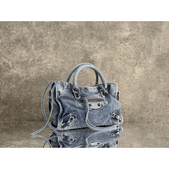 Mirror Quality Replica Balenciaga Le City Bag in Blue Washed Denim Clone