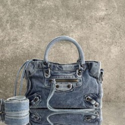 Mirror Quality Replica Balenciaga Le City Bag in Blue Washed Denim Clone