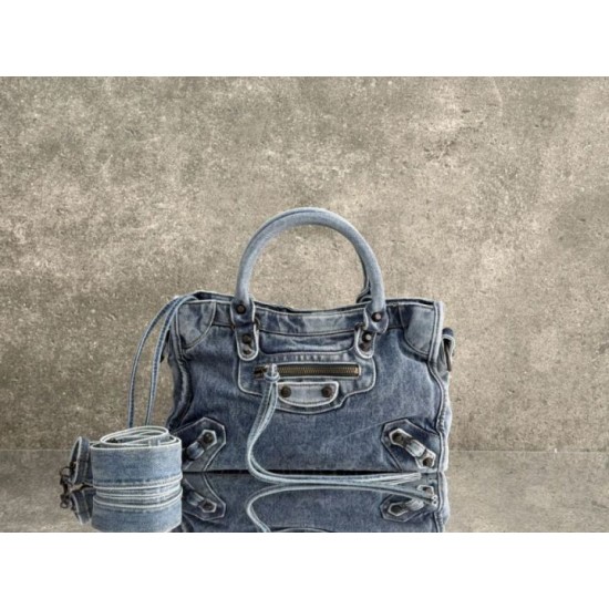 Mirror Quality Replica Balenciaga Le City Bag in Blue Washed Denim Clone