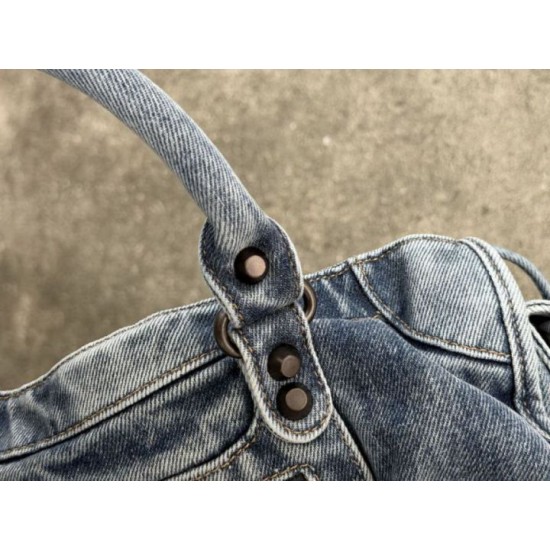 Mirror Quality Replica Balenciaga Le City Bag in Blue Washed Denim Clone