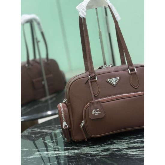 Mirror Quality Replica Prada Medium Top Handle Bag in Brown Clone