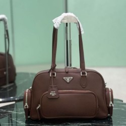 Mirror Quality Replica Prada Medium Top Handle Bag in Brown Clone
