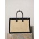 Luxury Replica YSL Saint Laurent Rive Gauche Embroidered Raffia Tote Bag Black Knockoff Mirror Quality Replica YSL Saint Laurent Rive Gauche Embroidered Raffia Tote Bag Black Clone