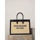 Luxury Replica YSL Saint Laurent Rive Gauche Embroidered Raffia Tote Bag Black Knockoff Mirror Quality Replica YSL Saint Laurent Rive Gauche Embroidered Raffia Tote Bag Black Clone