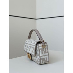 Luxury Replica Fendi Baguette FF Embroidered Classic Shoulder Bag in Gray Knockoff Mirror Quality Replica Fendi Baguette FF Embroidered Classic Shoulder Bag in Gray Clone