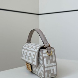 Mirror Quality Replica Fendi Baguette FF Embroidered Classic Shoulder Bag in Gray Clone