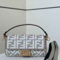 Mirror Quality Replica Fendi Baguette FF Embroidered Classic Shoulder Bag in Gray Clone