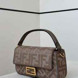 Luxury Replica Fendi Baguette FF Embroidered Classic Shoulder Bag in Brown Knockoff Mirror Quality Replica Fendi Baguette FF Embroidered Classic Shoulder Bag in Brown Clone