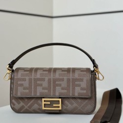 Mirror Quality Replica Fendi Baguette FF Embroidered Classic Shoulder Bag in Brown Clone