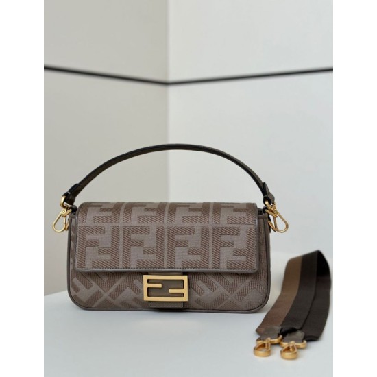 Luxury Replica Fendi Baguette FF Embroidered Classic Shoulder Bag in Brown Knockoff Mirror Quality Replica Fendi Baguette FF Embroidered Classic Shoulder Bag in Brown Clone