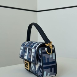 Luxury Replica Fendi Baguette FF Embroidered Classic Shoulder Bag in Blue Knockoff Mirror Quality Replica Fendi Baguette FF Embroidered Classic Shoulder Bag in Blue Clone