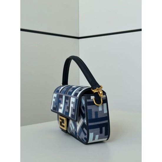 Luxury Replica Fendi Baguette FF Embroidered Classic Shoulder Bag in Blue Knockoff Mirror Quality Replica Fendi Baguette FF Embroidered Classic Shoulder Bag in Blue Clone