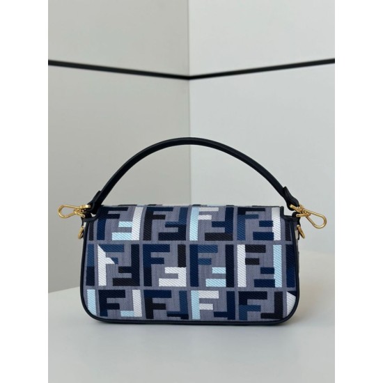 Luxury Replica Fendi Baguette FF Embroidered Classic Shoulder Bag in Blue Knockoff Mirror Quality Replica Fendi Baguette FF Embroidered Classic Shoulder Bag in Blue Clone