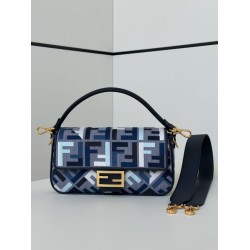 Mirror Quality Replica Fendi Baguette FF Embroidered Classic Shoulder Bag in Blue Clone