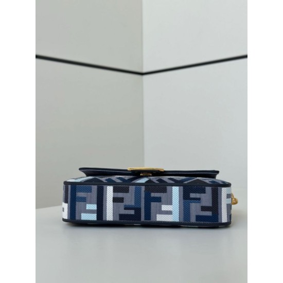 Luxury Replica Fendi Baguette FF Embroidered Classic Shoulder Bag in Blue Knockoff Mirror Quality Replica Fendi Baguette FF Embroidered Classic Shoulder Bag in Blue Clone