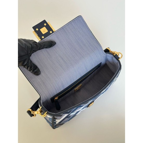 Luxury Replica Fendi Baguette FF Embroidered Classic Shoulder Bag in Blue Knockoff Mirror Quality Replica Fendi Baguette FF Embroidered Classic Shoulder Bag in Blue Clone